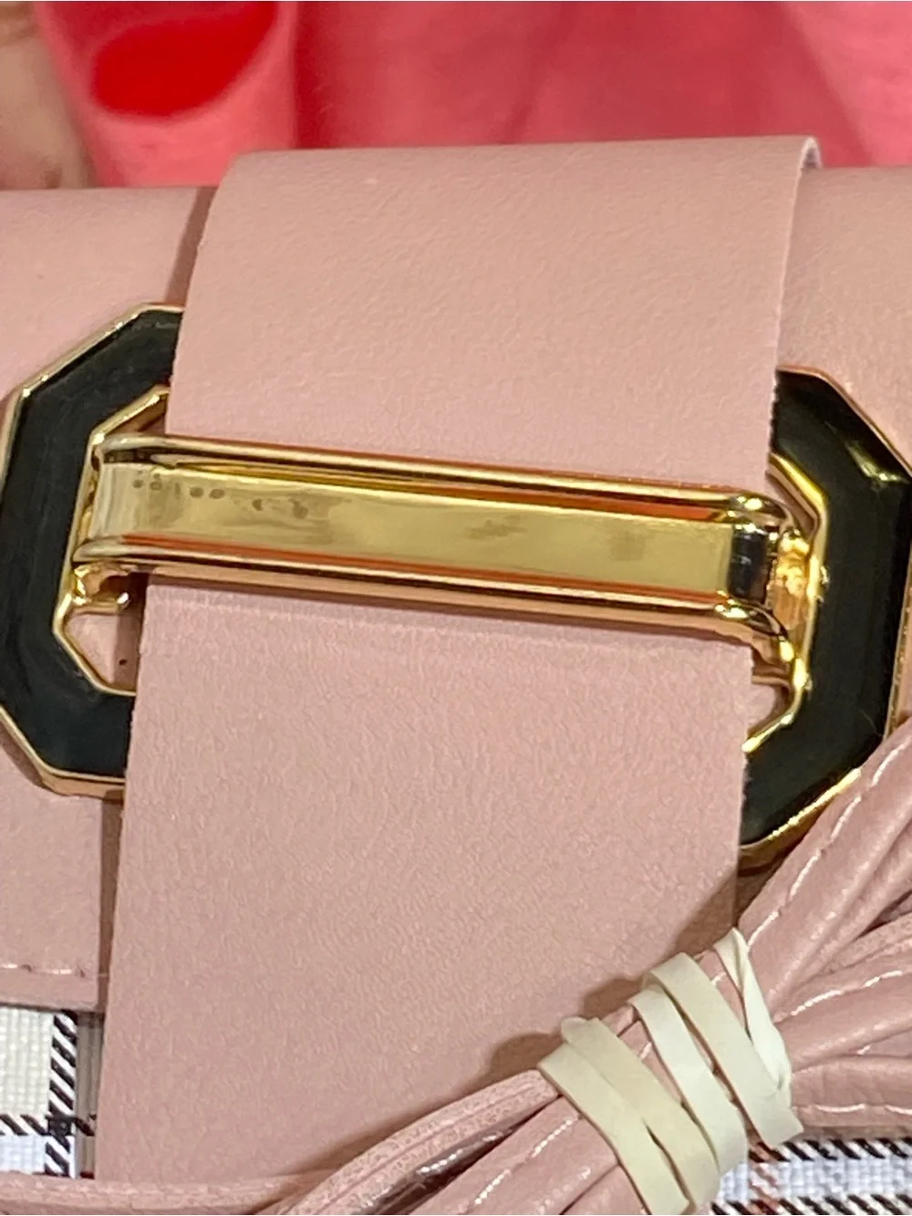 Plaid Pink Crossbody Bag with Gold Accent
